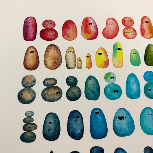 Image of rainbow of lumpy friends print