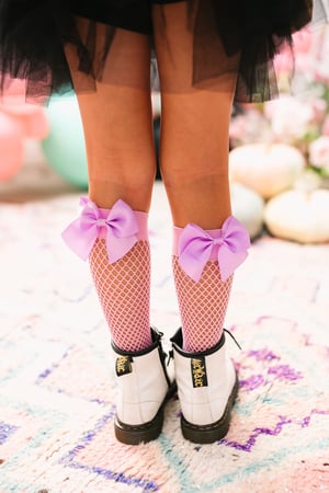 Image of Pastel Fishnet Socks with Bows 