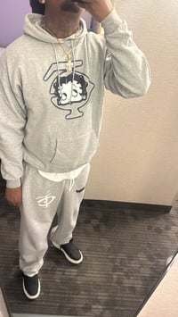 Image 2 of OPEN BOTTOM DISTRESSED SWEATPANTS (COOL-GREY)