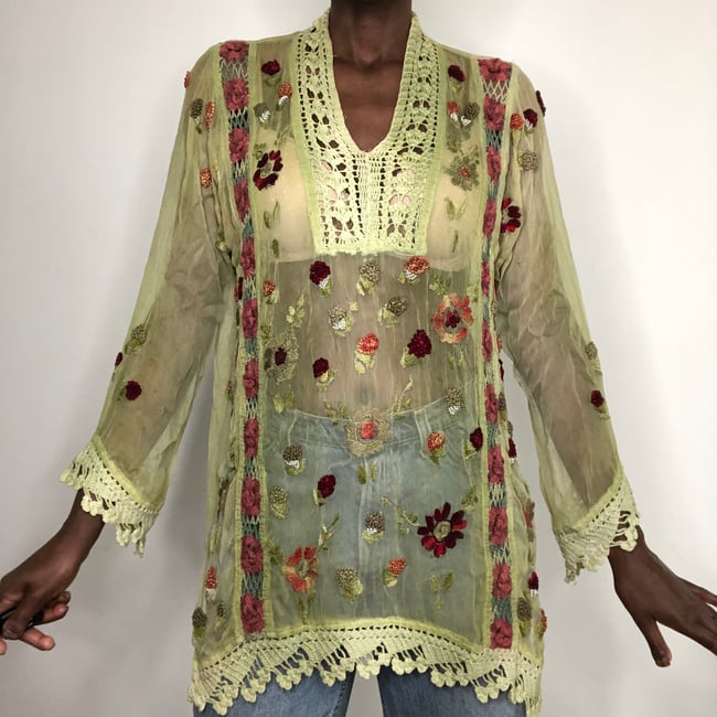 Whimsy Goth Embroidered Chiffon Blouse