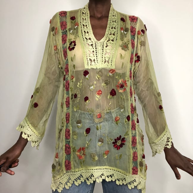 multi colored chiffon embroidered blouse