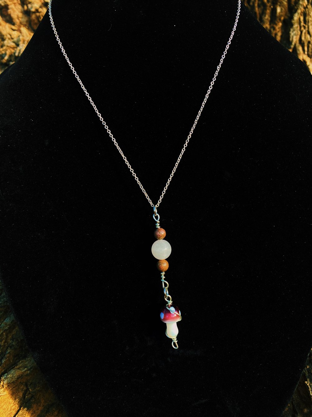 Image of Self Love Necklace w/ Rhodonite & Rose Quartz (Sterling Silver Plated chain)