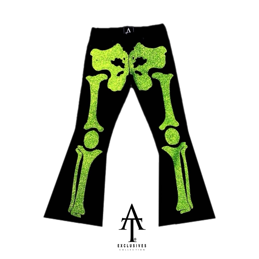 Image of Slime Green Skeleton Kit Flare Jeans