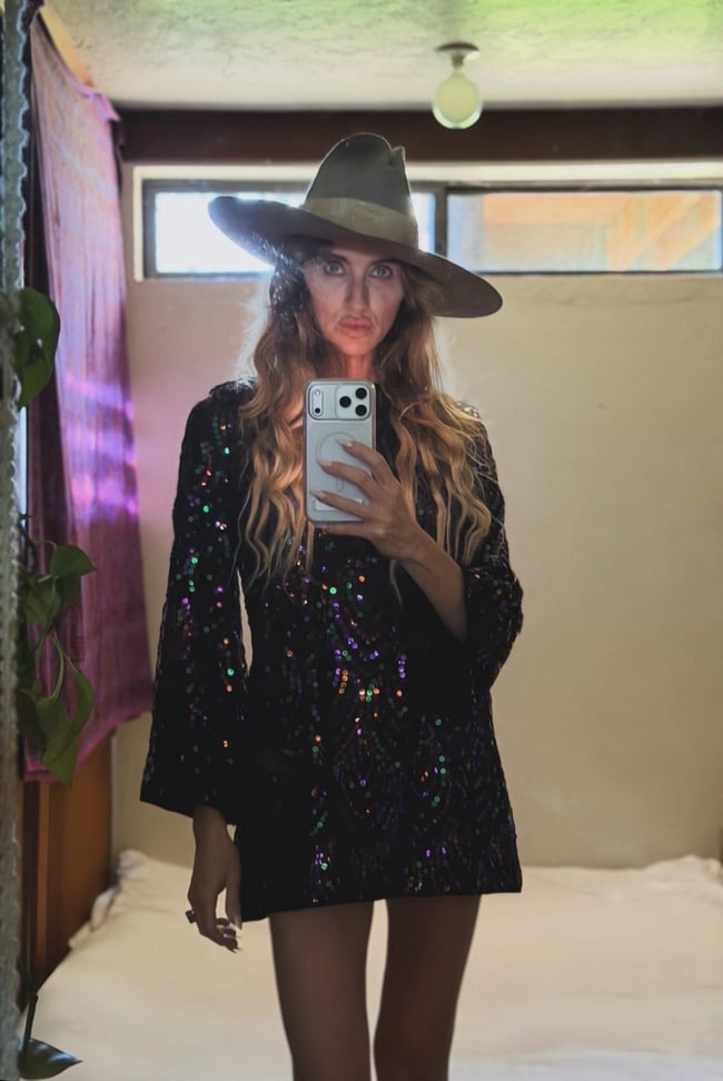 mid 1970s HALSTON sequin silk keyhole mini dress designer