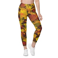 Image 4 of Pocketed, High Waist AK Pattern Leggings - Autumn Leaves