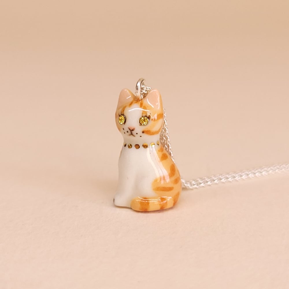 Image of Ginger Tabby Porcelain & Sterling Silver Sitting Kitten Pendant