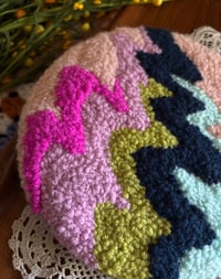 Image 2 of 8” Blue, Pink and Green Abstract Punch Needle Hoop Art