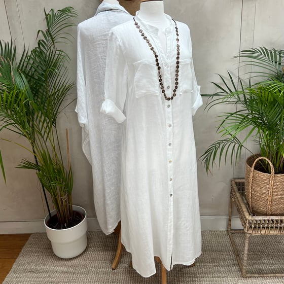 Image of Robe chemisier en Lin Aïsha blanche