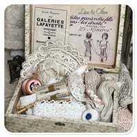Image 4 of Vintage French wooden sewing box full of French lace and cotton