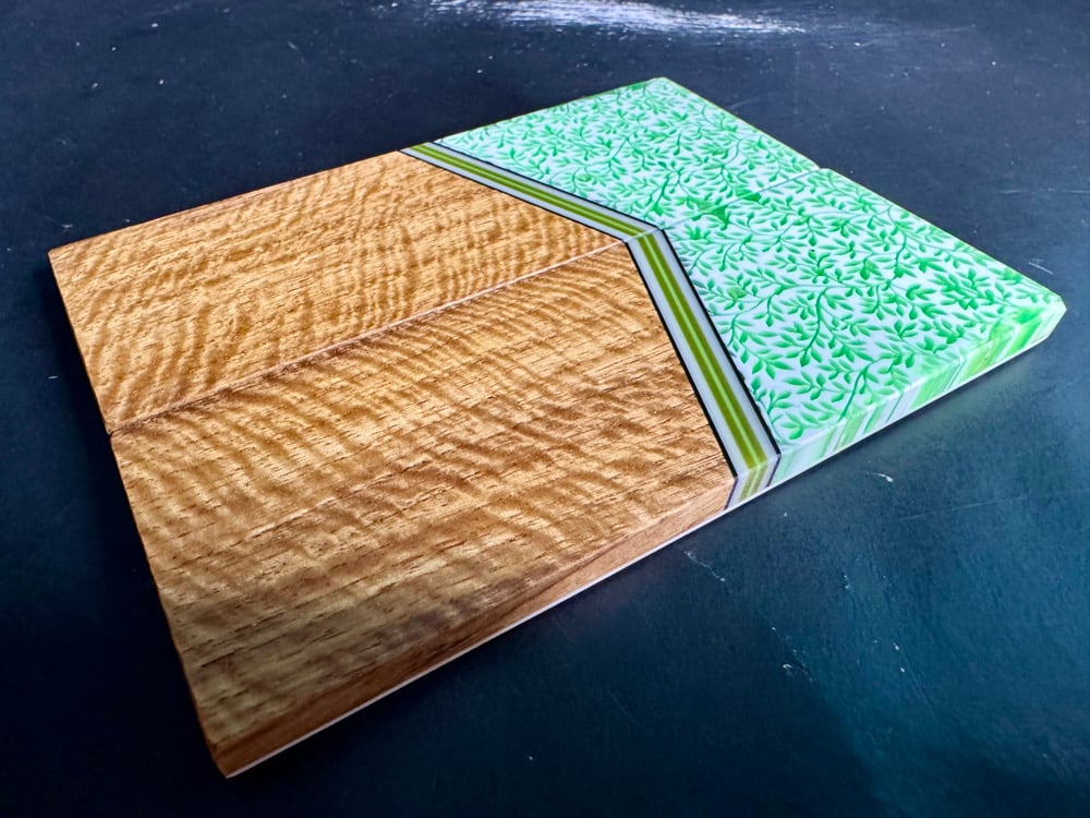 Image of @Kaoticartworks Resin & Curly Narra GLOW Segmented Knife Scales