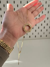 Image 2 of Gold Love Circle Pendant Necklace with Stones High Quality Stainless Steel Unisex Fashion Necklace