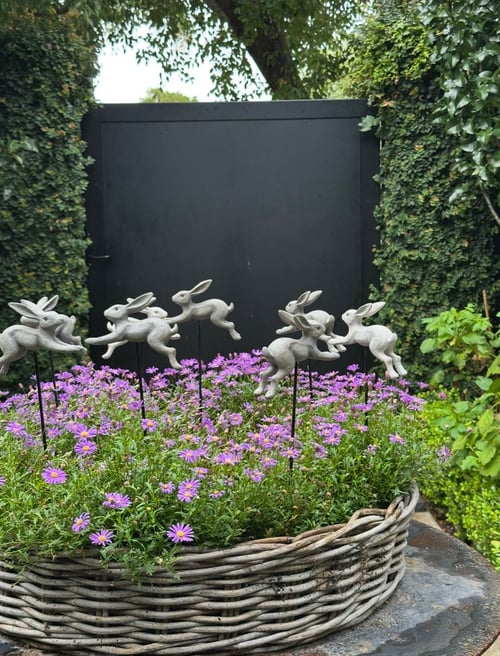 Image of Leaping bunny on stake Set of 2