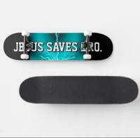 Image 1 of 7 3/4" Skateboard ( JESUS Savers Bro ) black with teal blue lightning strike