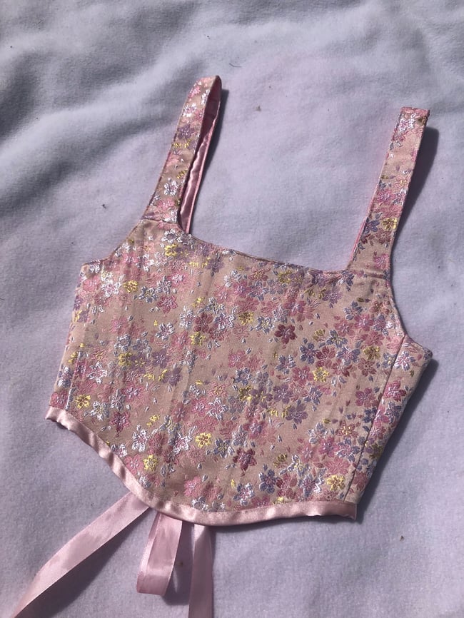Handmade Japanese brocade floral reversible corset 