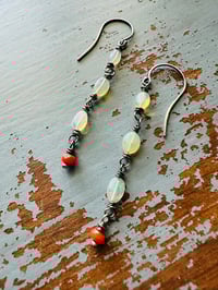 Image 3 of ethiopian opal and antique coral earrings