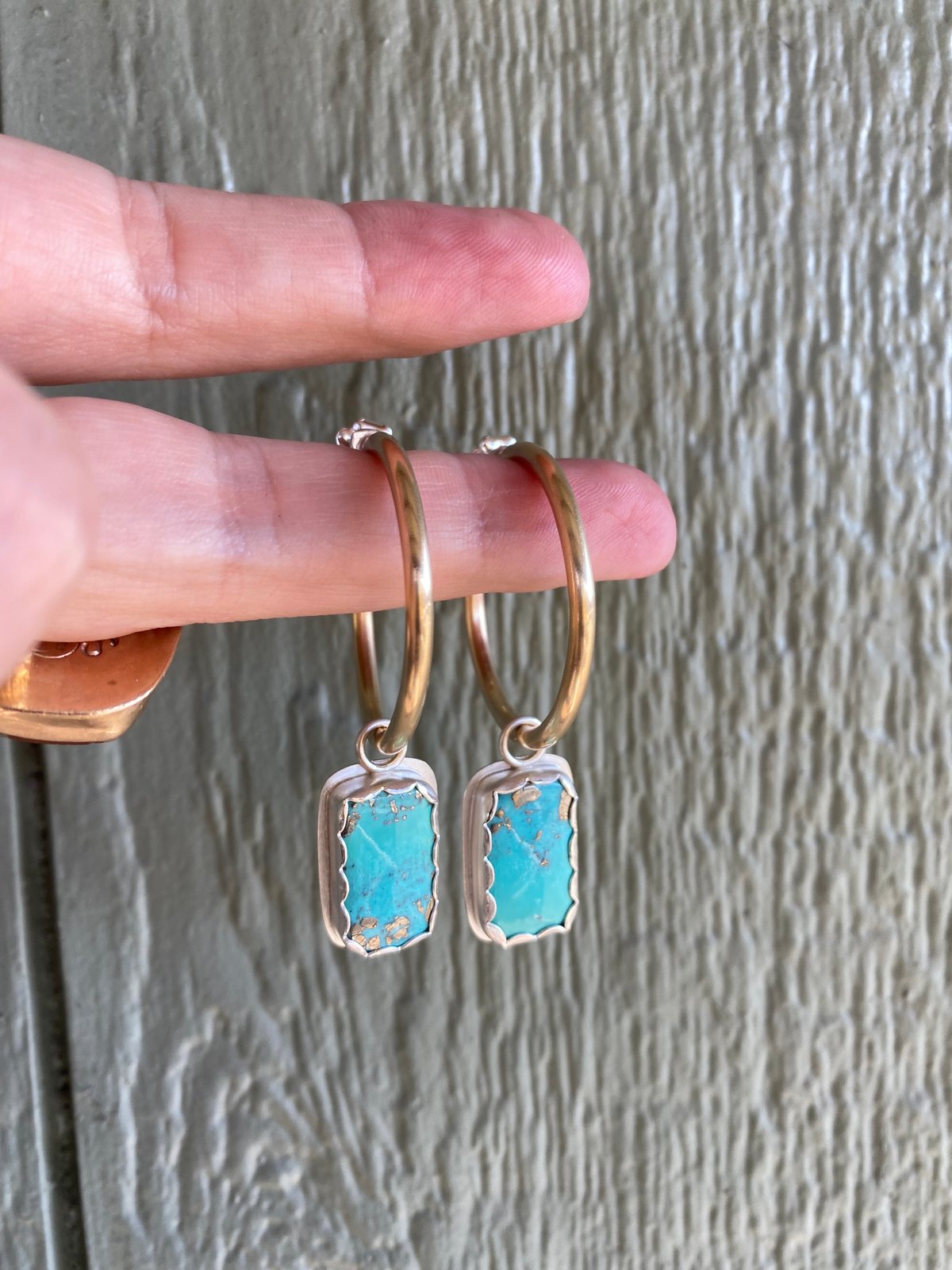 Image of Brass Post Hoops + Turquoise and Pyrite Bars 