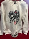 White womens 81 skull crewneck sweatshirt