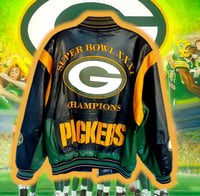 Image 1 of 💎  ViNTaGe 💎 GReeN BaY 🧀 PaCKeRs 🏈 SuPeR BoWL 31 🏆 G-III LeaTHeR BoMBeR 💣 🧥