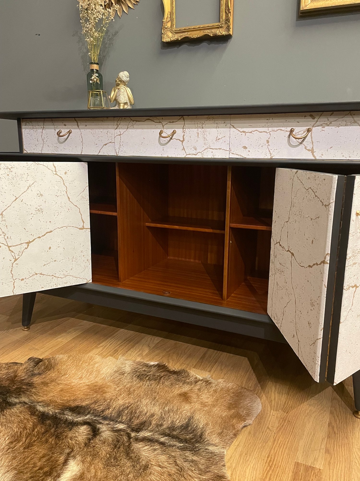 Image of G plan sideboard with kintsugi print.