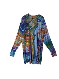 Image 2 of 2X PLUS Jersey Knit Open Cardigan in Earthy Rainbow Geode Ice Dye