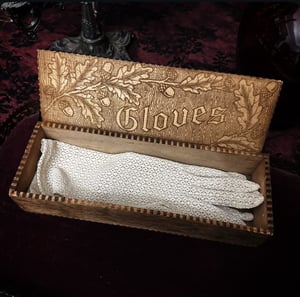 Image of Antique Victorian Wooden Glove Box w/ Gloves