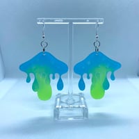 Image 1 of Green/Blue Drippy Mushroom Earrings 