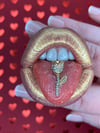 PHONE GRIP - Blushy Gold Lips With Gold Rhinestone Rose 
