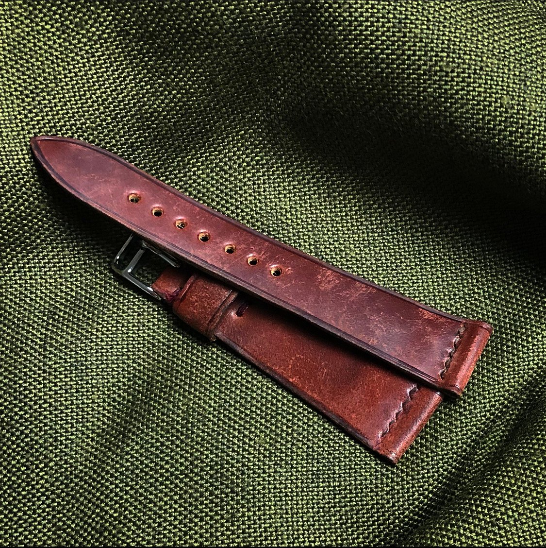Image of Antiqued Horween Shell Cordovan Watch Strap - Garnet