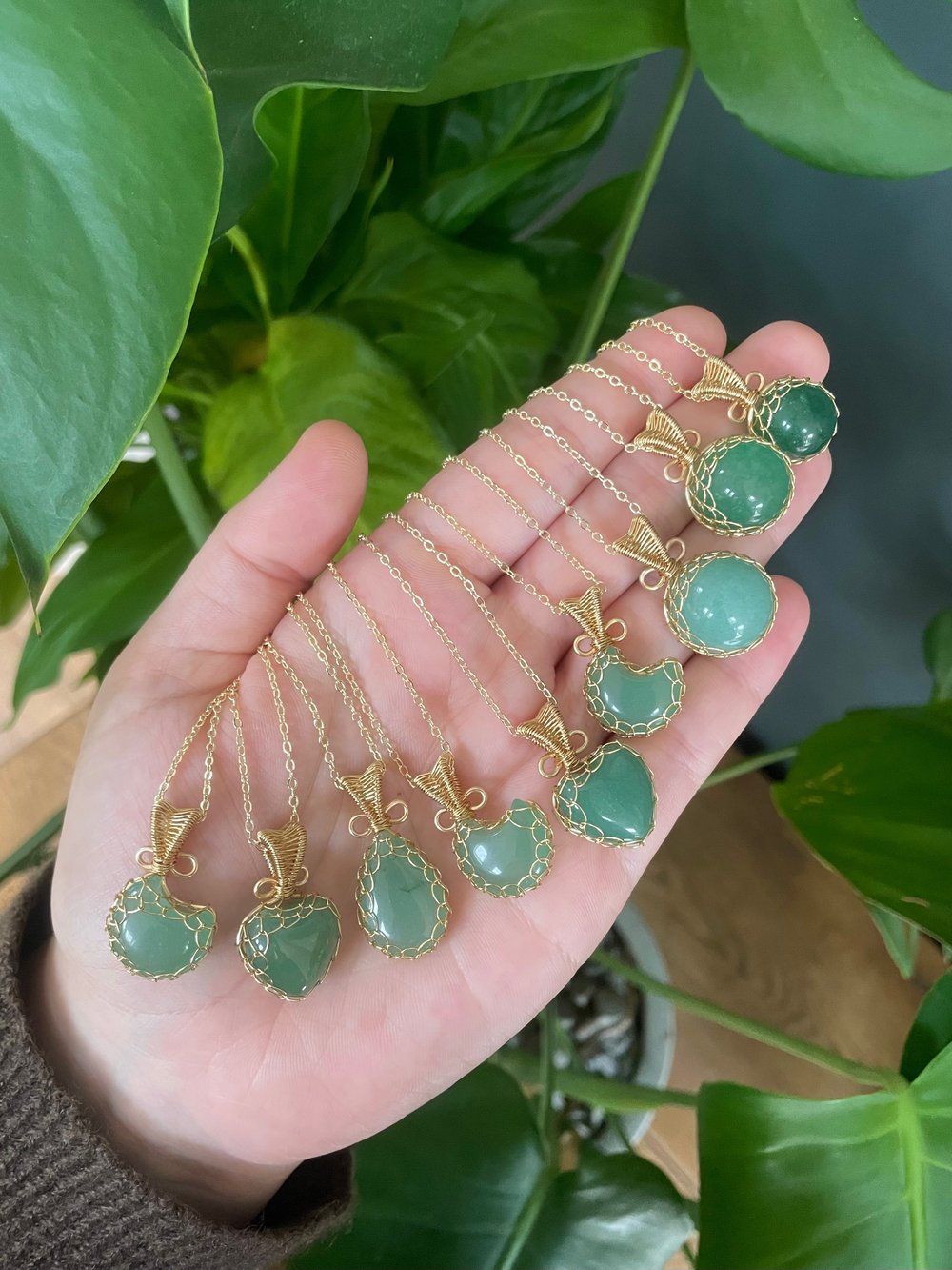 gold green aventurine crystal necklaces!