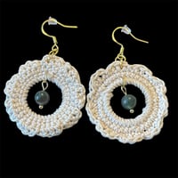 Round White Crocheted Earrings 