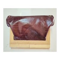 Image 5 of Burgundy Croc Leather & Timber Clutch
