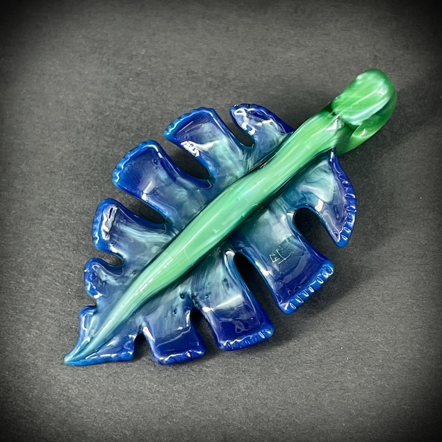 Image of Blue Green Monstera Leaf Pendant