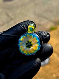 Image 1 of psychedelic sunflower pendant with uv reactive center dots 🌼🌻💙✨️