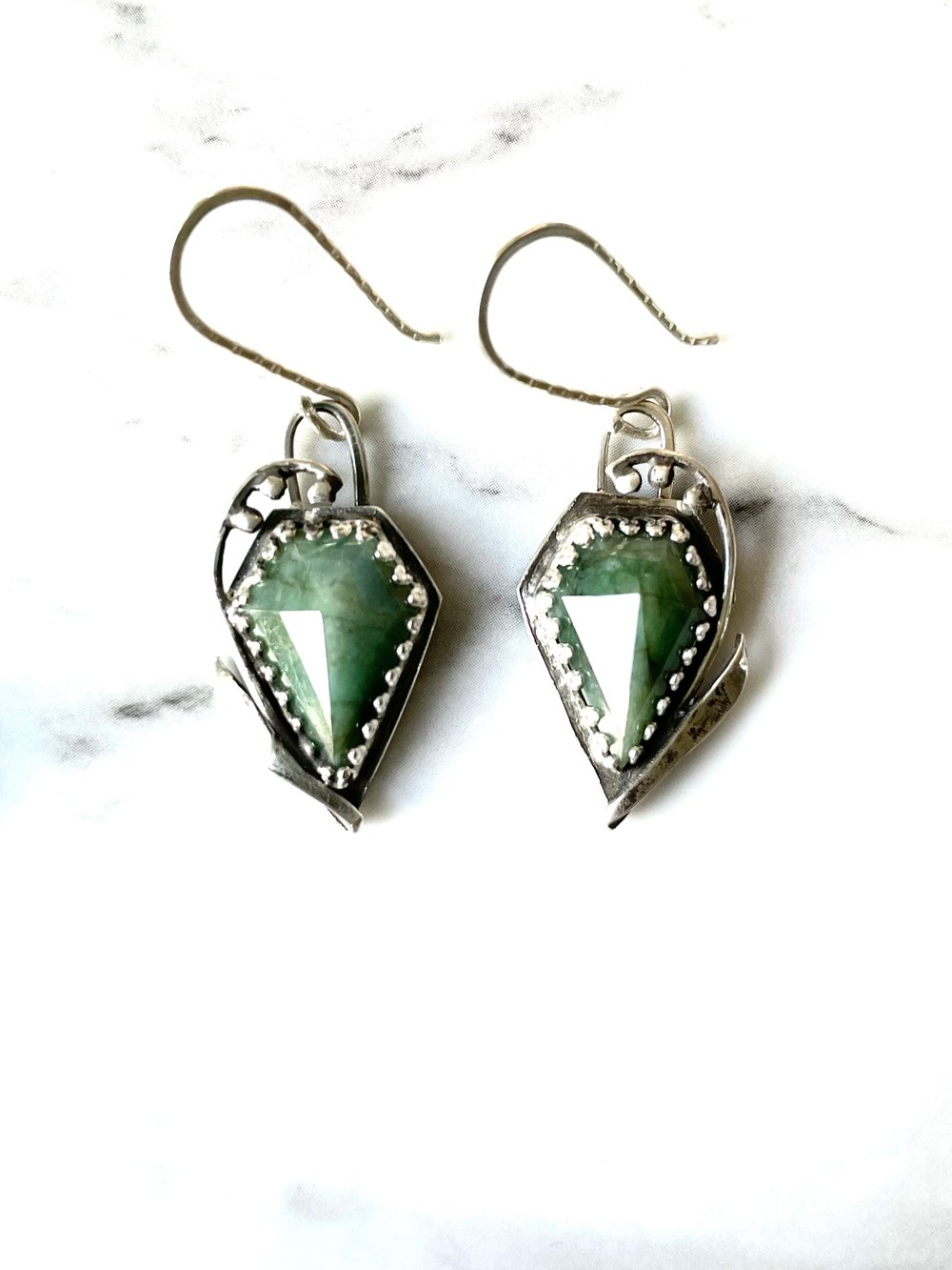 Image of Handmade Sterling Silver Emerald May Birth Stone Earrings Lily Of The Valley 925