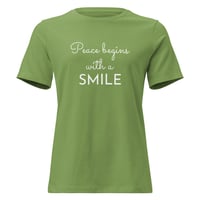 Image 2 of Women's Relaxed T-Shirt, Peace Begins With A Smile Tee