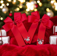 Image 1 of 4" bows with christmas print
