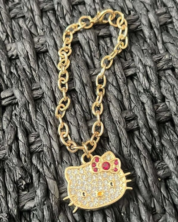 Image of Gold Rhinestone Hello Kitty Charm Dangle Bracelet 