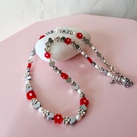 Image 3 of Copy of Red Glass Flower, Hearts and Pearls One of a Kind Necklace
