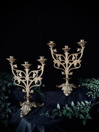 Image 1 of Paire de deux magnifiques candélabres d’eglise à trois feux, en laiton, fin XIXeme siècle