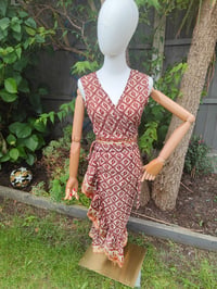 Image 1 of Pasha Co ord set top and frill wrap skirt - Brown