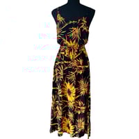 Image 3 of Vintage Black and Yellow Tropical Floral Print Maxi Dress with Spaghetti Straps - Size L 
