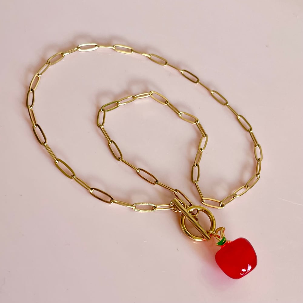 Image of Red Apple Necklace on Paperclip chain