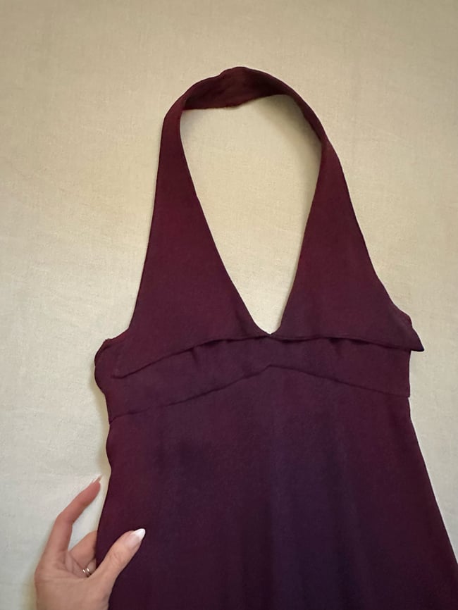 late 1960s BIBA London plum ombre halter dress maxi