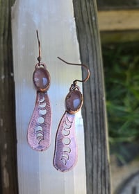 Image 2 of Electroformed moonphase rose quartz earrings