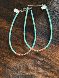 Image 2 of Turquoise & Orange Spiny Heishi  