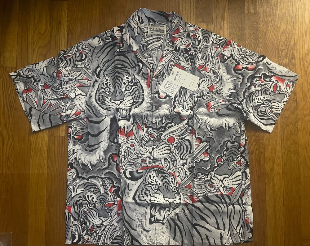 Image of Tim Lehi Wacko Maria Guilty Parties XL Hawaiian Shirt Biomech Tigers 1