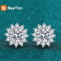 Image 1 of NeeTim 1CT Moissanite Earring For Women Girl 925 Sterling Silver Sparkling Diamond Ear Studs Wedding
