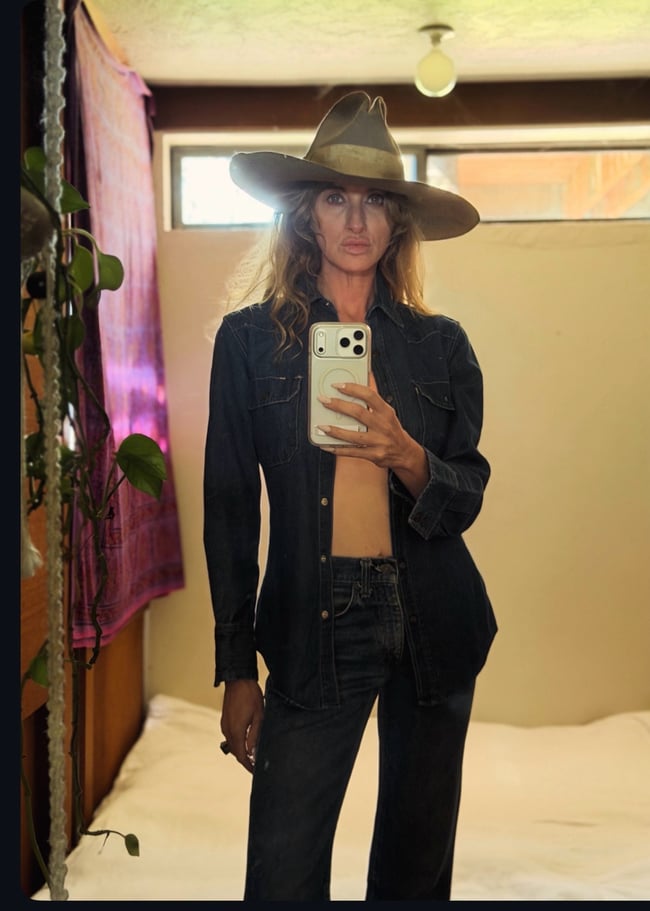 70s Calvin Klein dark denim snap shirt