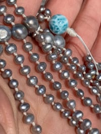 Image 2 of Pearl Mala Style Necklace with Larimar Focal Bead 
