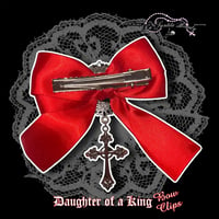 Image 2 of Red Daughter of a King Bow Clip - Silver Charm